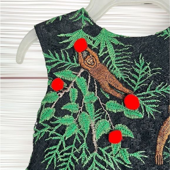 TADASHI SHOJI Kids Sleeveless Fit & Flare Lace Dress Black Green Funny Monkey 2 - Picture 4 of 13